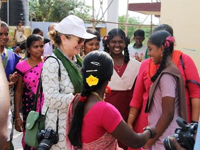 Writer and sponsor Jane Mundy meets her foster child Kavya.