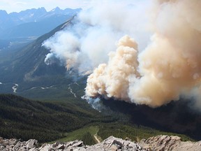 Supplied image via Parks Canada taken on July 30, 2017 of the Verdant Creek Fire in Kootenay National Park/ Asssiniboine Provincial Park.