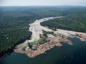 Contents from a tailings pond is pictured going down the Hazeltine Creek into Quesnel Lake near the town of Likely, B.C. on August, 5, 2014. British Columbia Premier John Horgan says he was shocked to learn that no provincial charges will be laid in the 2014 collapse of the tailings dam at the Mount Polley mine. THE CANADIAN PRESS/Jonathan Hayward