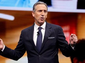 FILE - In this March 22, 2017, file photo, Starbucks CEO Howard Schultz speaks at the Starbucks annual shareholders meeting in Seattle. Schultz has told employees at an employee following the violence at the Aug. 12, 2017, white nationalist rally in Charlottesville, Virginia, that bigotry, hatred and senseless acts of violence against ‚Äúpeople who are not white‚Äù cannot stand. (AP Photo/Elaine Thompson, File)
