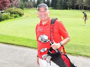 Surrey pastor John Burns midway through his marathon round of golf in 2015.