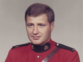 RCMP officer Abe Snidanko in his red-serge uniform. Snidanko was the RCMP's premier narcotics agent in Vancouver during the hippie era, and inspired the Cheech and Chong character Sgt. Stadanko in the movies Up in Smoke and Nice Dreams.