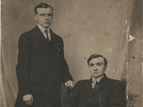 Burton Lawrence Broughton (sitting) in a pre-war photo taken in 1914 with his younger brother William. William was killed in action in Sept. 1916.