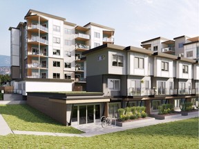 An architectural rendering of Green Square Vert, a project from Troika Management Corp. in Kelowna.