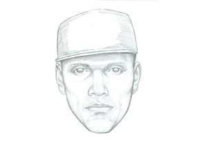 A composite sketch supplied by Surrey RCMP of a suspect in an alleged assault and robbery in Newton.