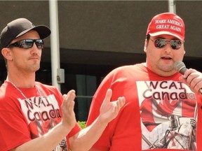 CALGARY: June 3, 2017 -- Joey De Luca (right), president of a group called the Worldwide Coalition Against Islam Canada, speaks at a rally in Calgary, alongside WCAI Canada vice-president Jesse Wielenga (left). The pair helped organize a rally scheduled for Aug. 19 outside Vancouver city hall. [PNG Merlin Archive]
Submitted photo: Joey De Luca, PNG