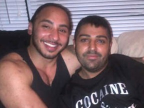 The bodyguard for Sukh Dhak, right (pictured here with accused killer Jujhar Khun-Khun), was seen in security footage buying a red jerry can hours before a getaway vehicle was torched.