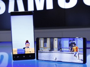 A Samsung Galaxy Note 8 vertical and horizontal views.