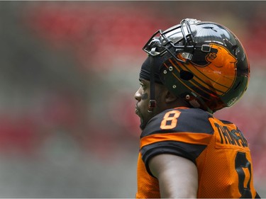 BC Lions #8 Anthony Thompson during warm up prior to playing the Saskatchewan Roughriders in a regular season CHL football game at BC Place Vancouver, August 05 2017.