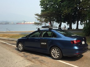 An Uber vehicle in Vancouver that was used recently to collect mapping data that will improve its app and maps.