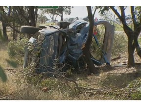 A station wagon flipped when its tires hit a gravel shoulder in rural Australia. Two Canadian men were killed.