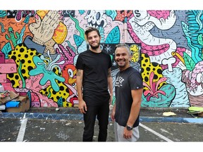 David Vertesi (l) and Gabriel Hall are the co-founders of the Vancouver Mural Festival. Now heading into its second year the event will be made up of 60 new murals in the Mount Pleasant area. The festival runs Aug. 7-31.