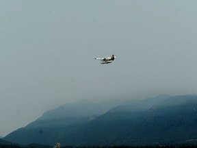 Hazy conditions over the North Shore mountains on August 1, 2017.