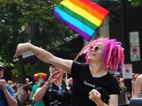 Lana Wachowski marched in the 39th Annual Vancouver Pride Parade along with her sister Lilly and cast members from their Netflix show Sense8.