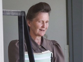 Gail Blackmore leaves court during a lunch break in her sentencing hearing in Cranbrook in June.