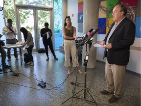 Green party Leader Andrew Weaver speaks to the media Monday in Vancouver about reintroducing legislation to enable ride-sharing in B.C.