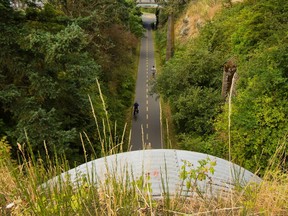 A section of the Galloping Goose bike and pedestrian trail in Saanich. A woman was confronted in Victoria by a man with a knife when she got off her bike to remove a log blocking the path.