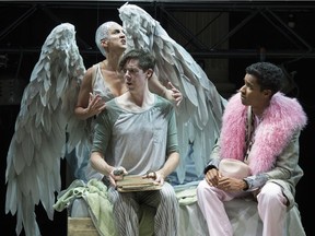 Lois Anderson, Damien Atkins and Stephen Jackman-Torkoff star in Angels in America, Part Two: Perestroika, which runs from Sept. 7 to Oct. 8 at the Stanley Industrial Alliance Stage. Photo courtesy of David Cooper.