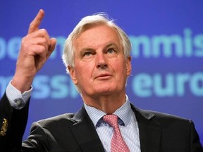 European Union chief Brexit negotiator Michel Barnier speaks during a media conference at EU headquarters in Brussels on Wednesday, May 3, 2017. Barnier spoke to the media in Brussels on Wednesday regarding Britain&#039;s departure from the bloc and presented his draft mandate laying out the terms for the talks. (AP Photo/Virginia Mayo)