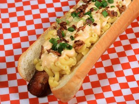 The double bacon mac n' cheese dog, available at the Fair at the PNE.