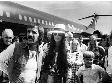 Sonny and Cher arrive at the Vancouver International Airport of the Playboy jet they chartered from Hugh Hefner. They performed at the Pacific Coliseum on August 29, 1973. Dan Scott/Vancouver Sun