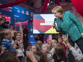 A campaigning German Chancellor Angela Merkel holds a children's press conference at her Christian Democrat Union election program house on Sept. 17, 2017 in Berlin, Germany. Children had the chance to ask her questions directly. Merkel is seeking a fourth term in German federal elections scheduled for Sept. 24.