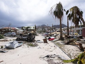 A photo taken on September 7, 2017 shows damage in Orient Bay on the French Carribean island of St. Maarten, after the passage of Hurricane Irma.