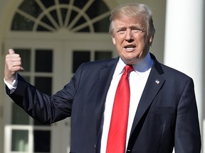 US President Donald Trump speaks about the bombing in London as he attends a photo opportunity in the Rose Garden of the White House, September 15, 2017, in Washington, DC.