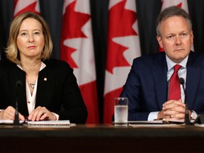 Stephen Poloz, governor of the Bank of Canada, right, and Carolyn Wilkins, senior deputy governor at the Bank of Canada.