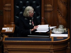 Lt.-Gov. Judith Guichon delivers the speech from the throne in the legislative assembly in Victoria, B.C., on Friday, September 8, 2017.