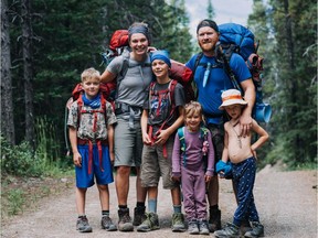 Roxanna and Ryan Froese and their four children during their recent hike in Elk Lakes Provincial Park.