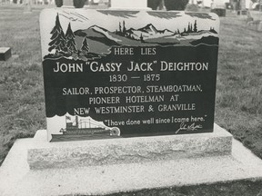 Sept. 30, 1972. Gassy Jack Deighton's tombstone in New Westminster's Fraser Cemetery.
