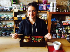 Heather Newman has a bento-box lunch at Tama Organic Life’s cafe.