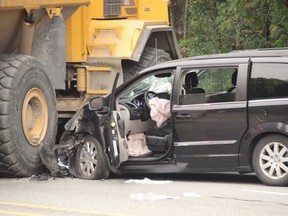 A dump truck rolled away from a work site and hit multiple vehicles on Lougheed Highway between Pitt River and Orchid in Coquitlam around 4:30 p.m. Tuesday, Sept. 5, 2017.