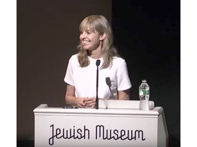 Still from Youtube of Isabelle Graw, a professor of art theory and art history, speaking at the Jewish Museum in New York, 2015. She's in Vancouver to talk at Emily Carr University of Art + Design for a symposium on painting called A Crimp in the Fabric.