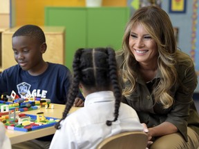 First lady Melania Trump visits with children at a youth centre at Andrews Air Force Base, Md., Friday, Sept. 15, 2017.