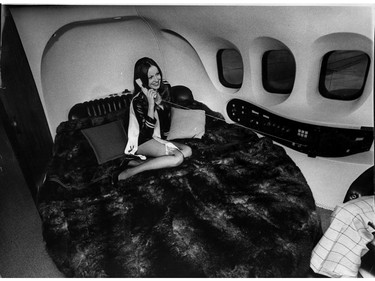 August 29, 1973 photo of the interior of Hugh Hefner's Playboy plane. Dan Scott / The Vancouver Sun