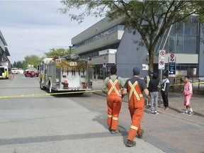 A fire at the Hockey Shop Source for Sports caused a transit shutdown at the Surrey Central Skytrain station and bus loop for much of the day, Sept. 24. The North Surrey Recreation Centre was also closed due to smoke concerns, causing the cancellation of services and denying the rink to hockey teams scheduled to use the facility.