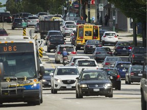 Traffic along Kingsway near Victoria Drive in Vancouver.