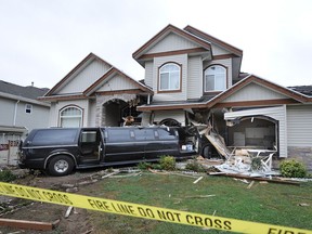 Police are on scene at at a house on144 St and 74 Ave after a stretch limousine crashed into it at about 3 a.m. Sunday morning.