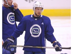 Alexander Burmistrov works out Wednesday during the Vancouver Canucks' training camp at Rogers Arena in Vancouver.