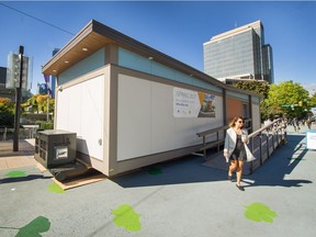 Modular house set up at Robson Square in Vancouver, B.C., September 26, 2017. The City of Vancouver invited the public to tour a temporary modular housing display suite to learn more about the City's goals to help those hardest hit by the housing crisis.