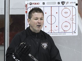 Jason McKee, running a Vancouver Giants practice, compiled a 20-46-3-3 record in what was a rebuilding season for the team in 2016-17, his rookie season behind the bench.