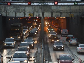 Morning traffic flows in and out of the George Massey Tunnel in Richmond, B.C. in this December, 14, 2016 photo.