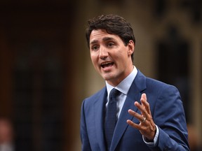 Prime Minister Justin Trudeau stands during question period in the House of Commons on Parliament Hill in Ottawa on Monday, Sept. 18, 2017