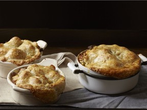 The sharp cheese in the crust complements the butternut squash and Brussels sprouts in the filling of these potpies.