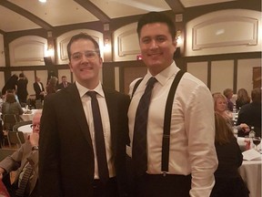 Kasimir Tyabji-Sandana (right), with his stepbrother Mathew Wilson, at a political campaign event for Wilson last spring. Wilson ran as a Liberal candidate in last May’s provincial election.