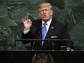 U.S. President Donald Trump addresses the 72nd session of the United Nations General Assembly, at U.N. headquarters, Tuesday, Sept. 19, 2017.