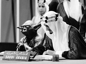 A Saudi Arabia textbook accidentally printed a photo of King Faisal next to Yoda.