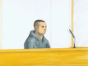 Red Scorpion associate Cody Rae Haevischer appears in provincial court in Surrey in this 2009 illustration.